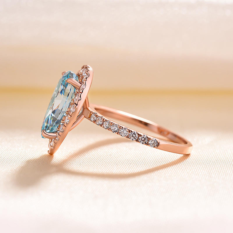 3.25 Carat Pear Cut Cyan Blue Diamond Ring – Rose Gold Plated