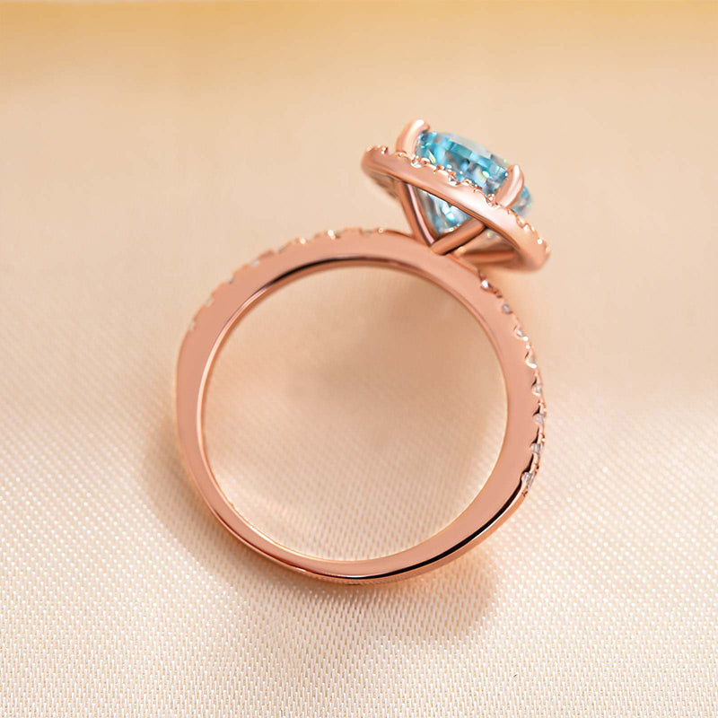 3.25 Carat Pear Cut Cyan Blue Diamond Ring – Rose Gold Plated