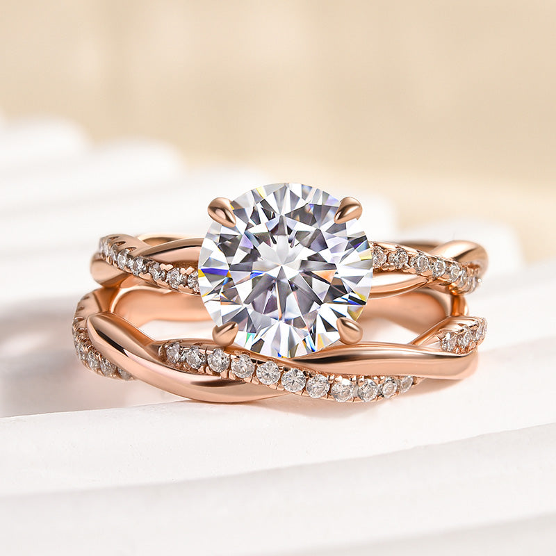 2.0Ct Round Moissanite Wedding Ring Set – 925 Silver White/Yellow/Rose Gold