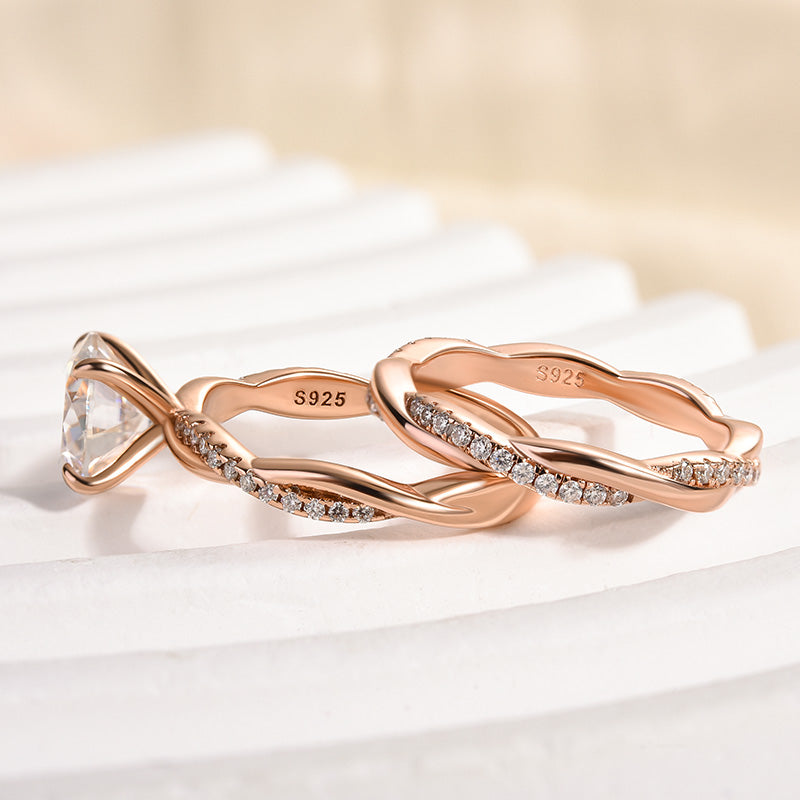 2.0Ct Round Moissanite Wedding Ring Set – 925 Silver White/Yellow/Rose Gold