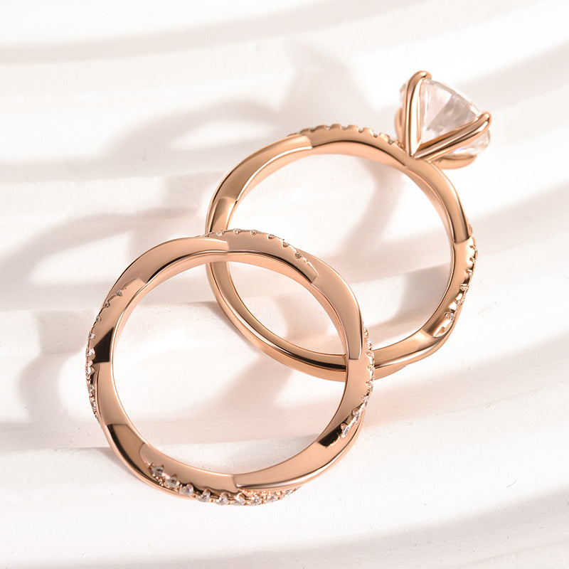 2.0Ct Round Moissanite Wedding Ring Set – 925 Silver White/Yellow/Rose Gold