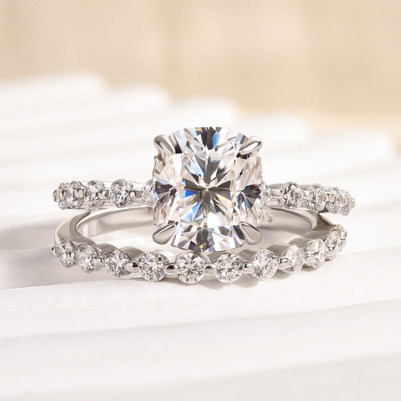 2.25Ct Cushion White Sapphire Ring - 4 Prong Two-Tone