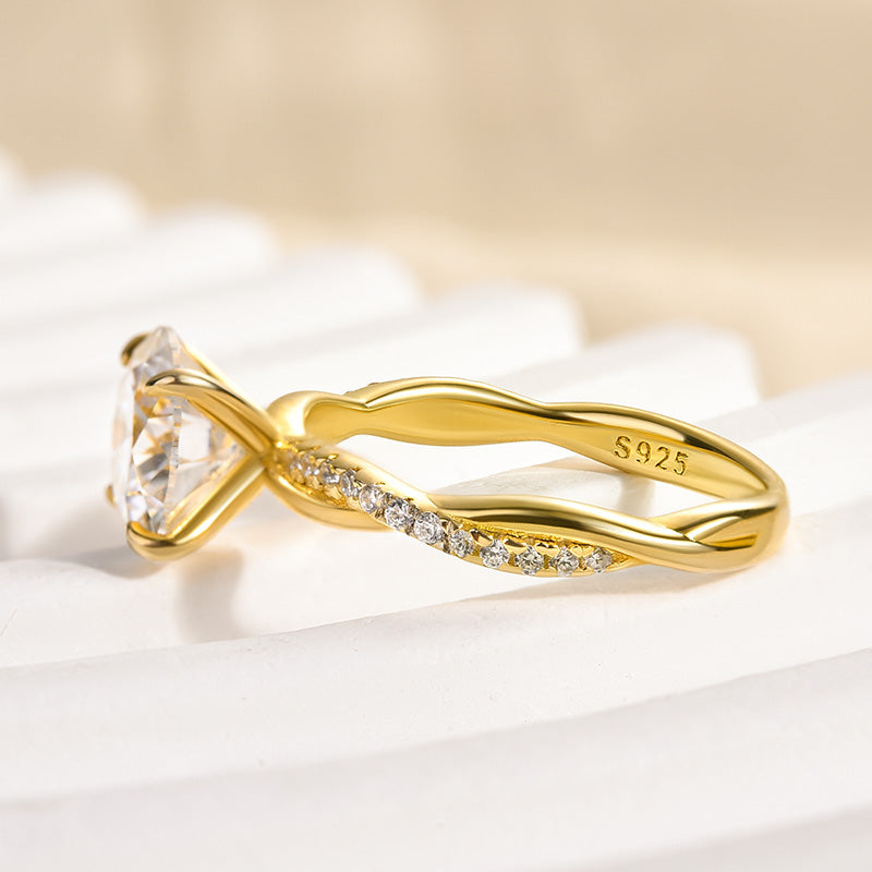 2.0ct Twisted Round Cut Ring - Tri-Gold Options