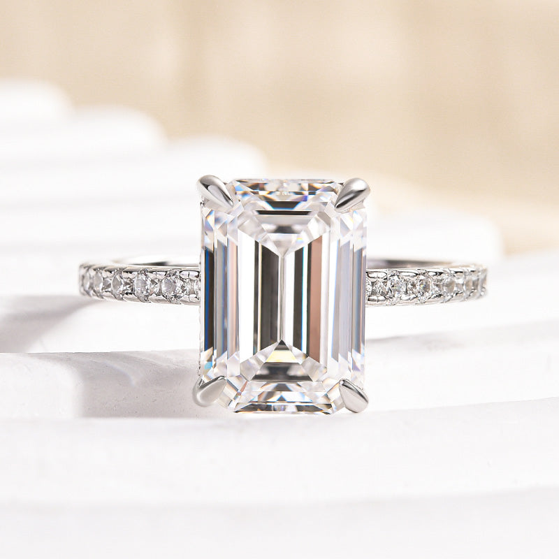 3.5Ct Emerald Cut Moissanite Ring – 925 Silver, White/Yellow Gold Plated