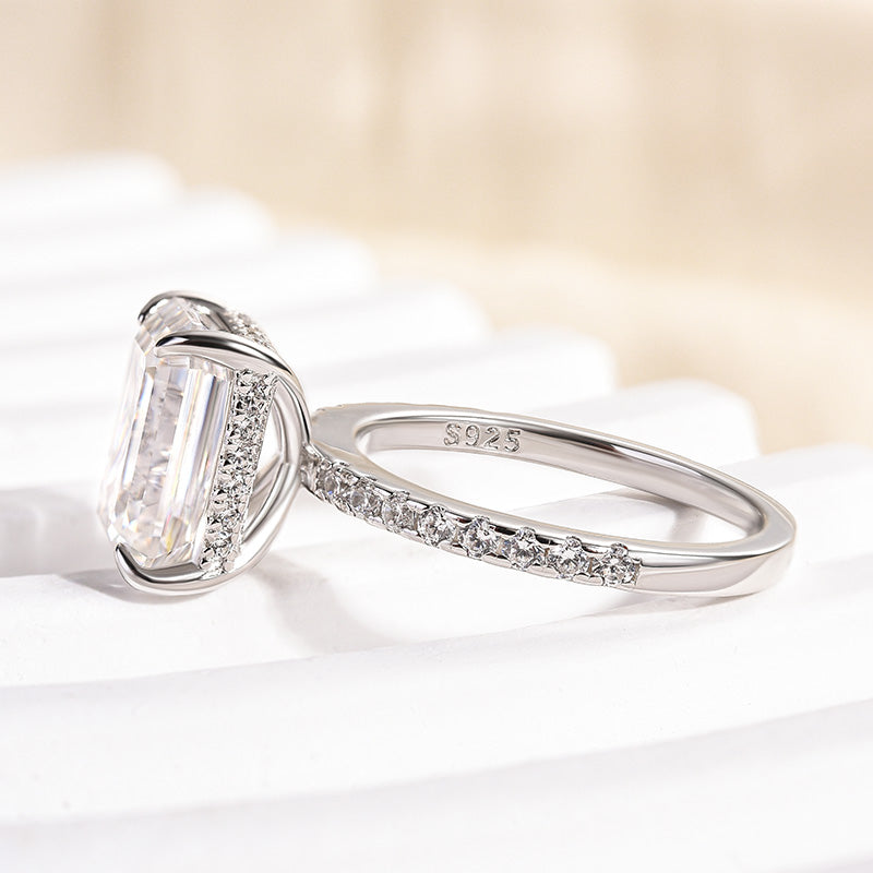 3.5Ct Emerald Cut Moissanite Ring – 925 Silver, White/Yellow Gold Plated