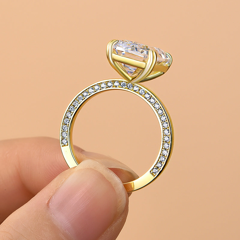 7Ct Emerald Cut Engagement Ring 925 Silver Yellow Gold