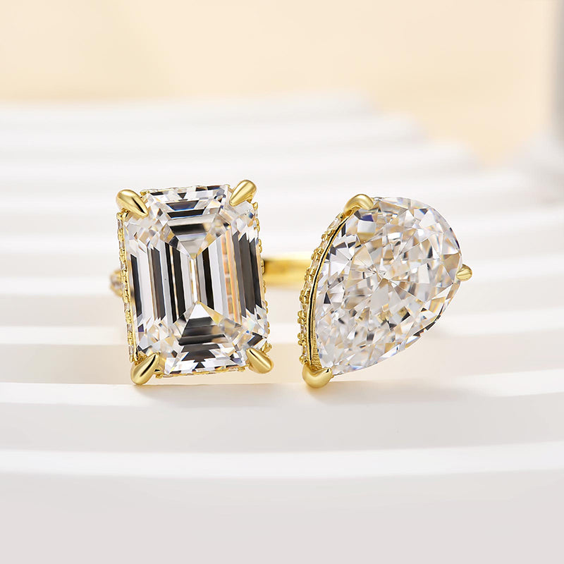 Elegant Emerald & Pear Cut Simulated Diamond Engagement Ring