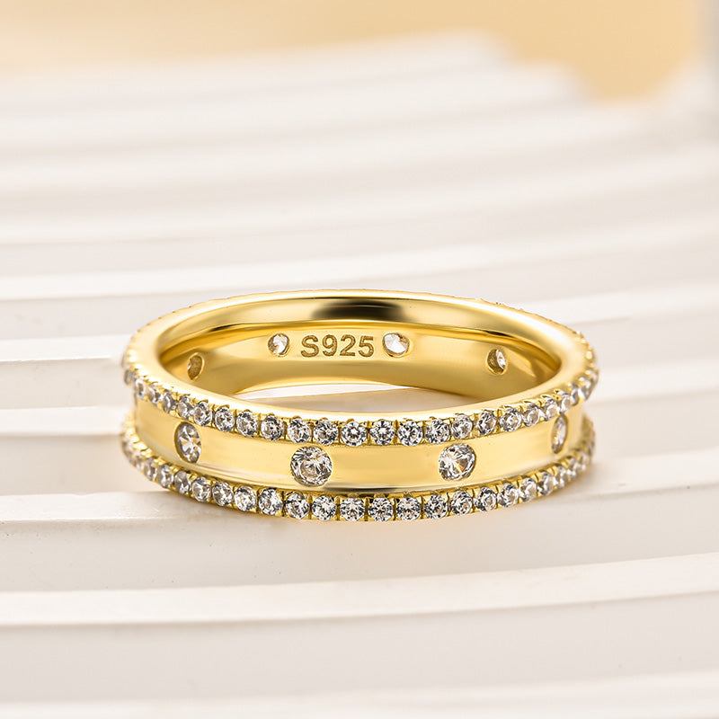 925 Silver Gold Plated 0.8ct Wide Diamond Wedding Band