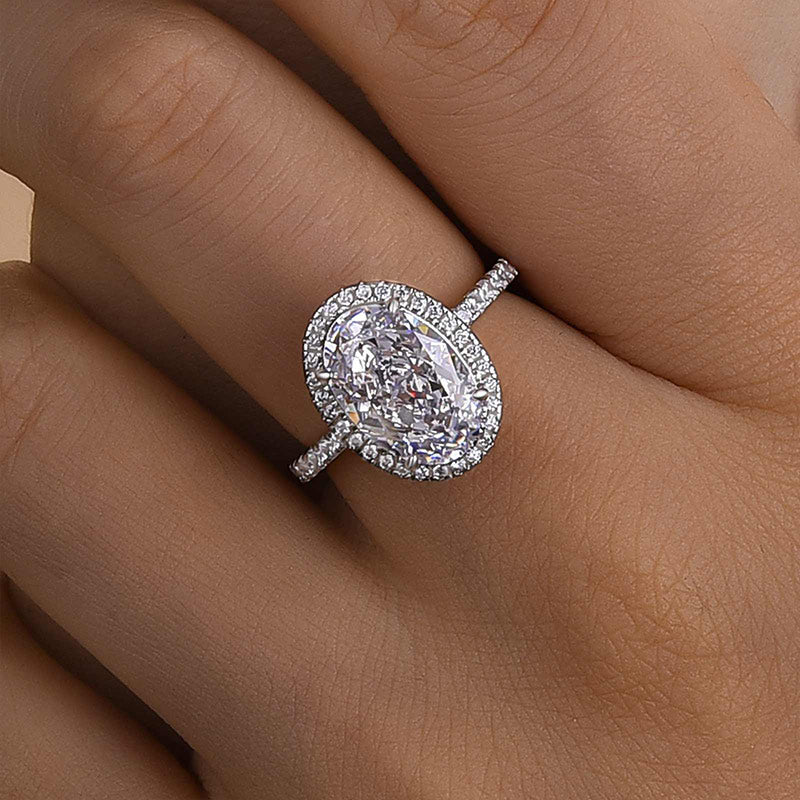 4 Carat Oval Cut Halo Engagement Ring White Gold Plated