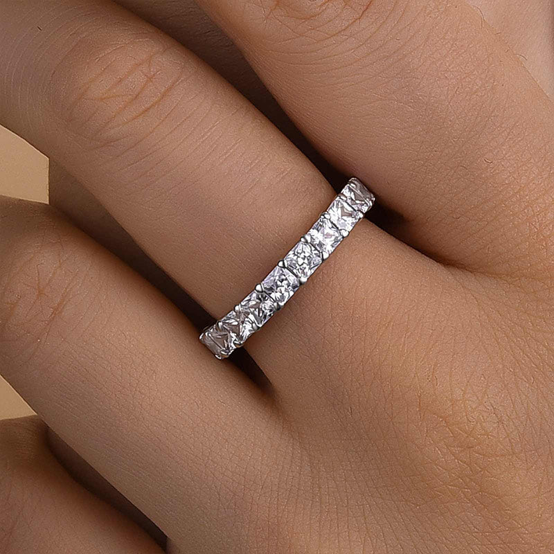925 Sterling Silver Radiant Cut Simulated Diamond Wedding Band