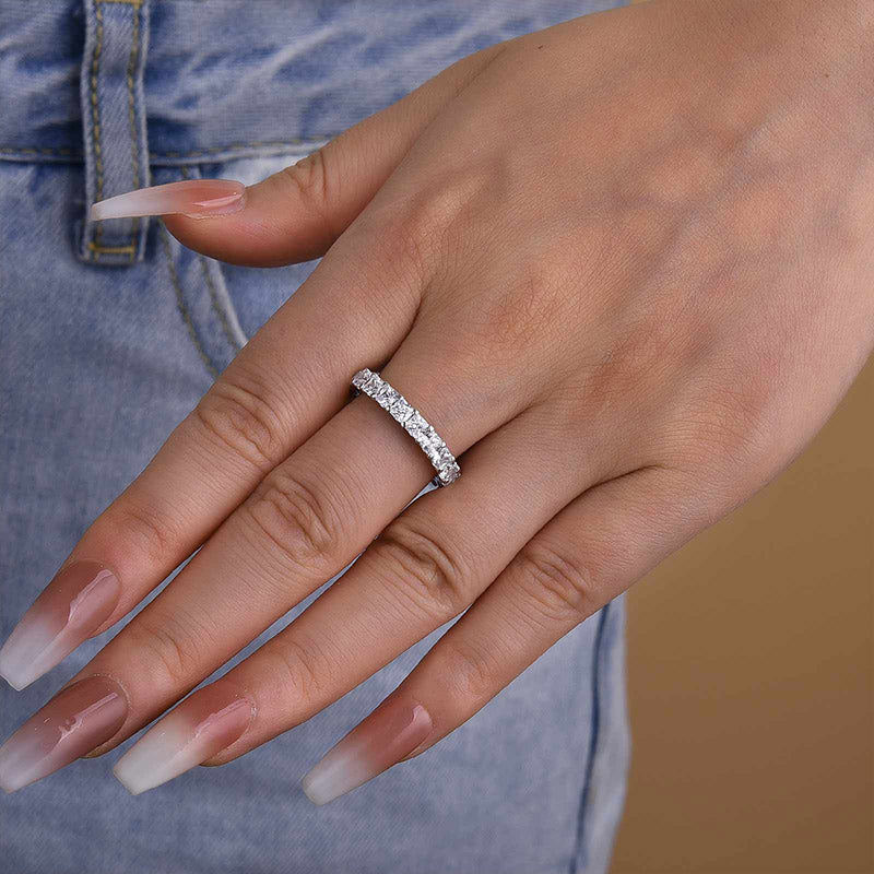 925 Sterling Silver Radiant Cut Simulated Diamond Wedding Band