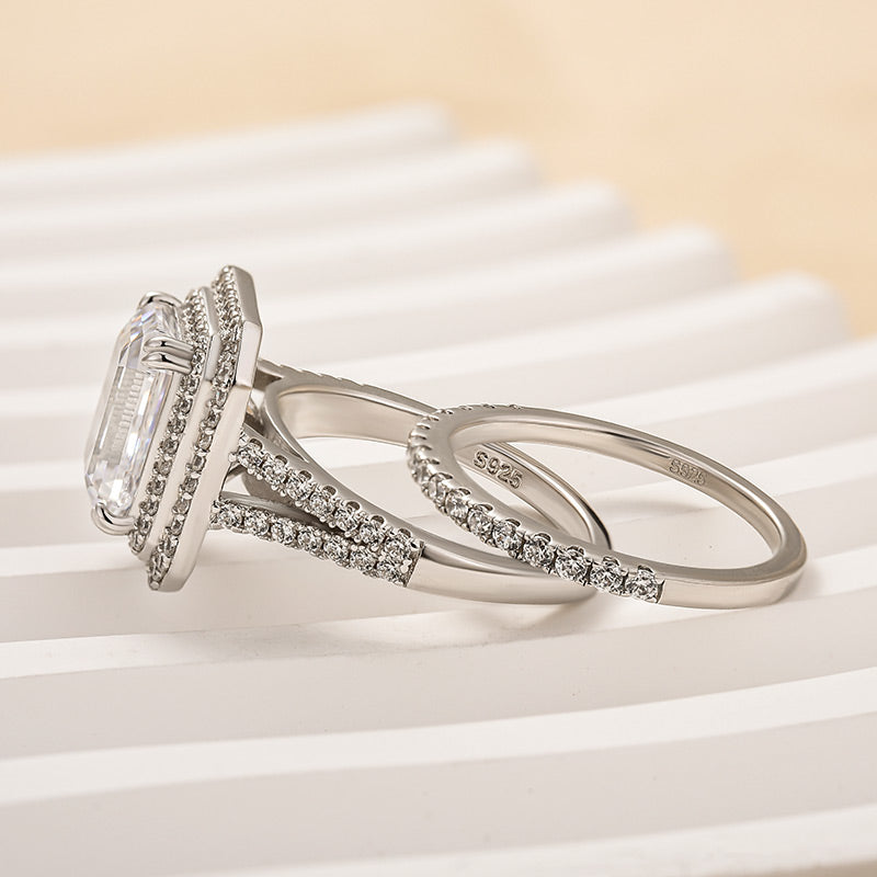 3.5Ct Emerald Cut Simulated Diamond Wedding Set, White Gold Plated