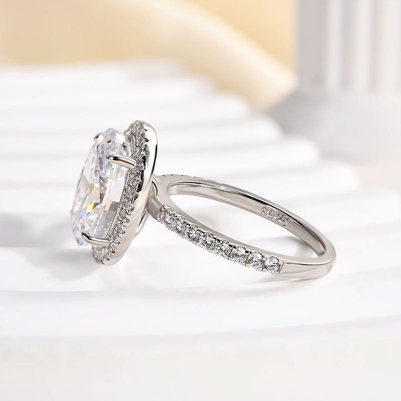 4 Carat Oval Cut Halo Engagement Ring White Gold Plated
