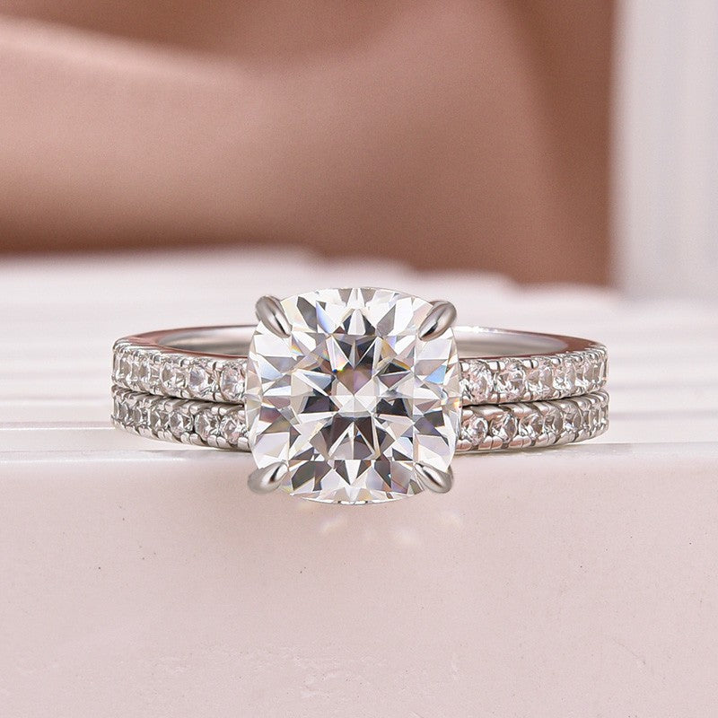 25 Carat Cushion Moissanite Ring 925 Silver 18K White Gold
