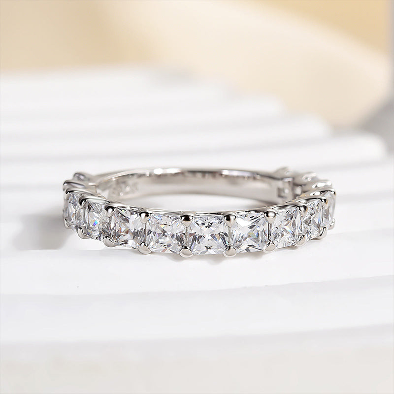 925 Sterling Silver Radiant Cut Simulated Diamond Wedding Band