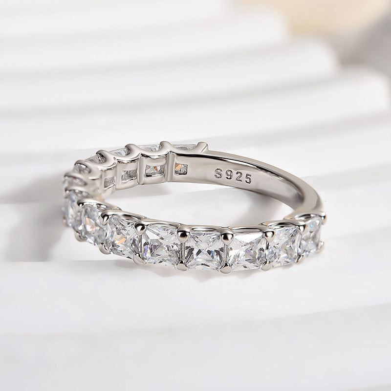 925 Sterling Silver Radiant Cut Simulated Diamond Wedding Band