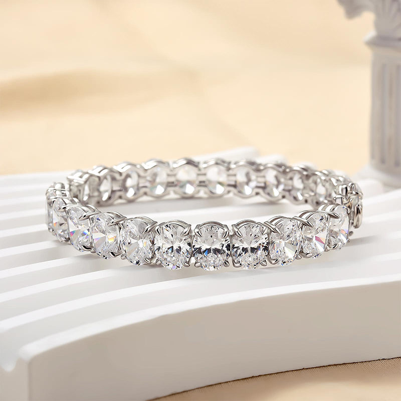 Elegant Oval-Cut Simulated Diamond Bracelet in 18K White Gold