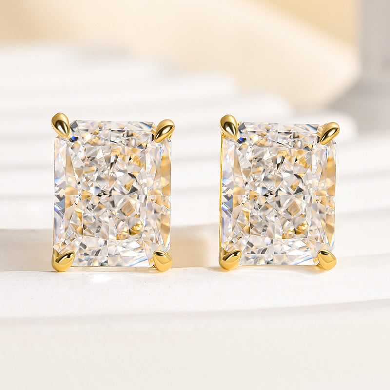 Timeless Elegance 18K Gold Plated Radiant Cut Simulated Diamond Earrings