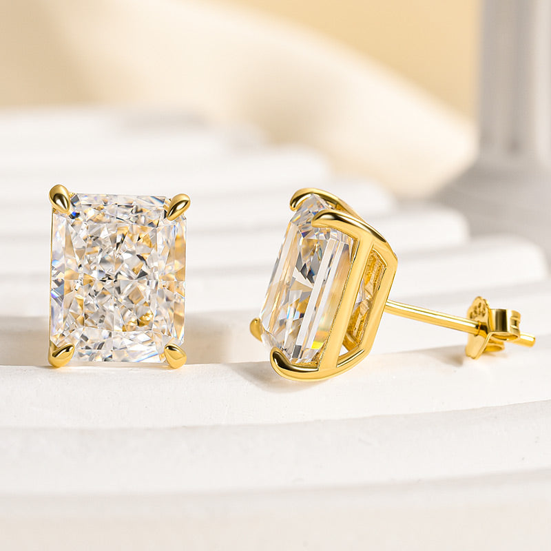 Timeless Elegance 18K Gold Plated Radiant Cut Simulated Diamond Earrings