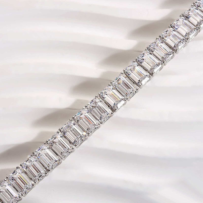 Chic Emerald-Cut Simulated Diamond Bracelet in White Gold
