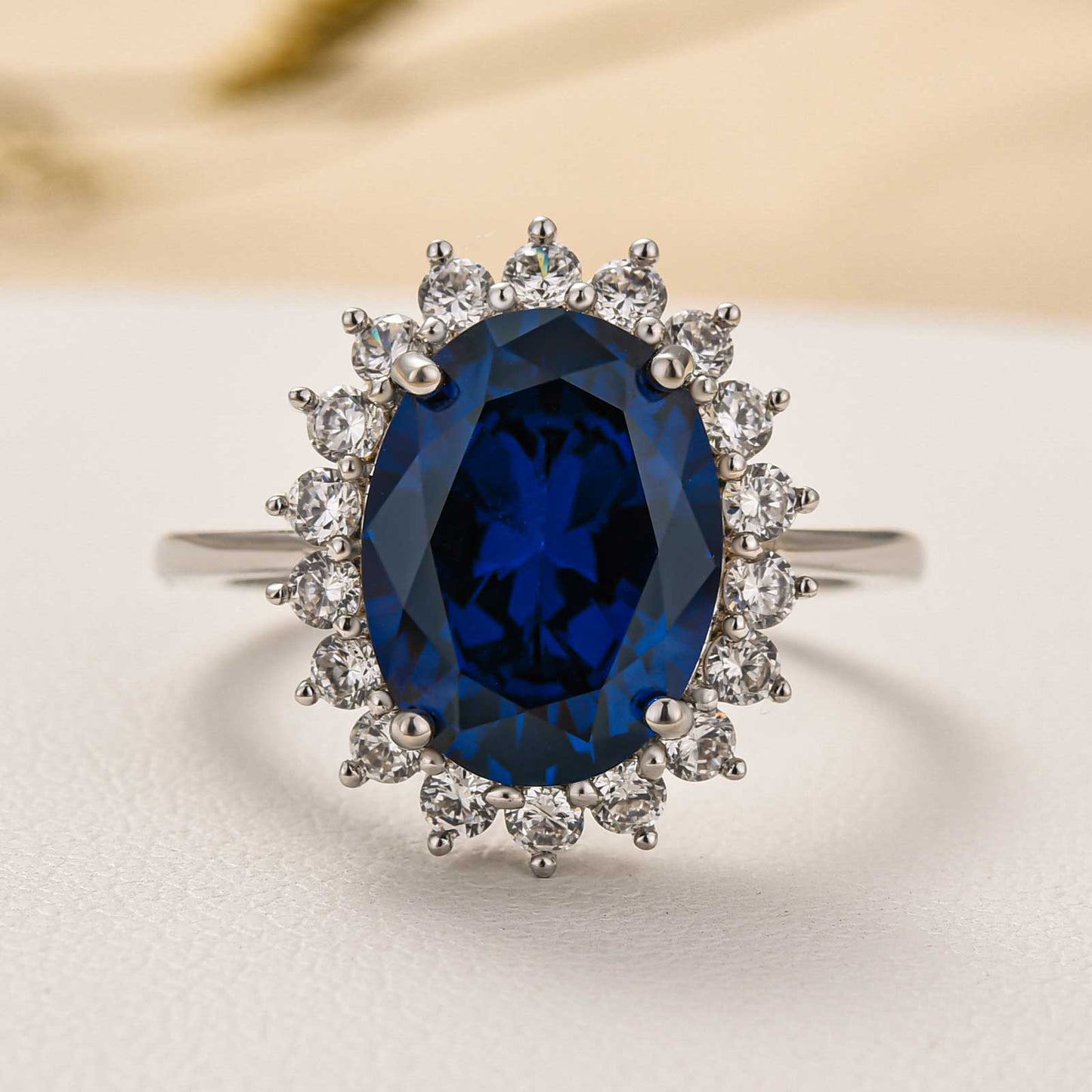 Vintage 4.5ct Blue Sapphire Oval Ring with Diamond Halo