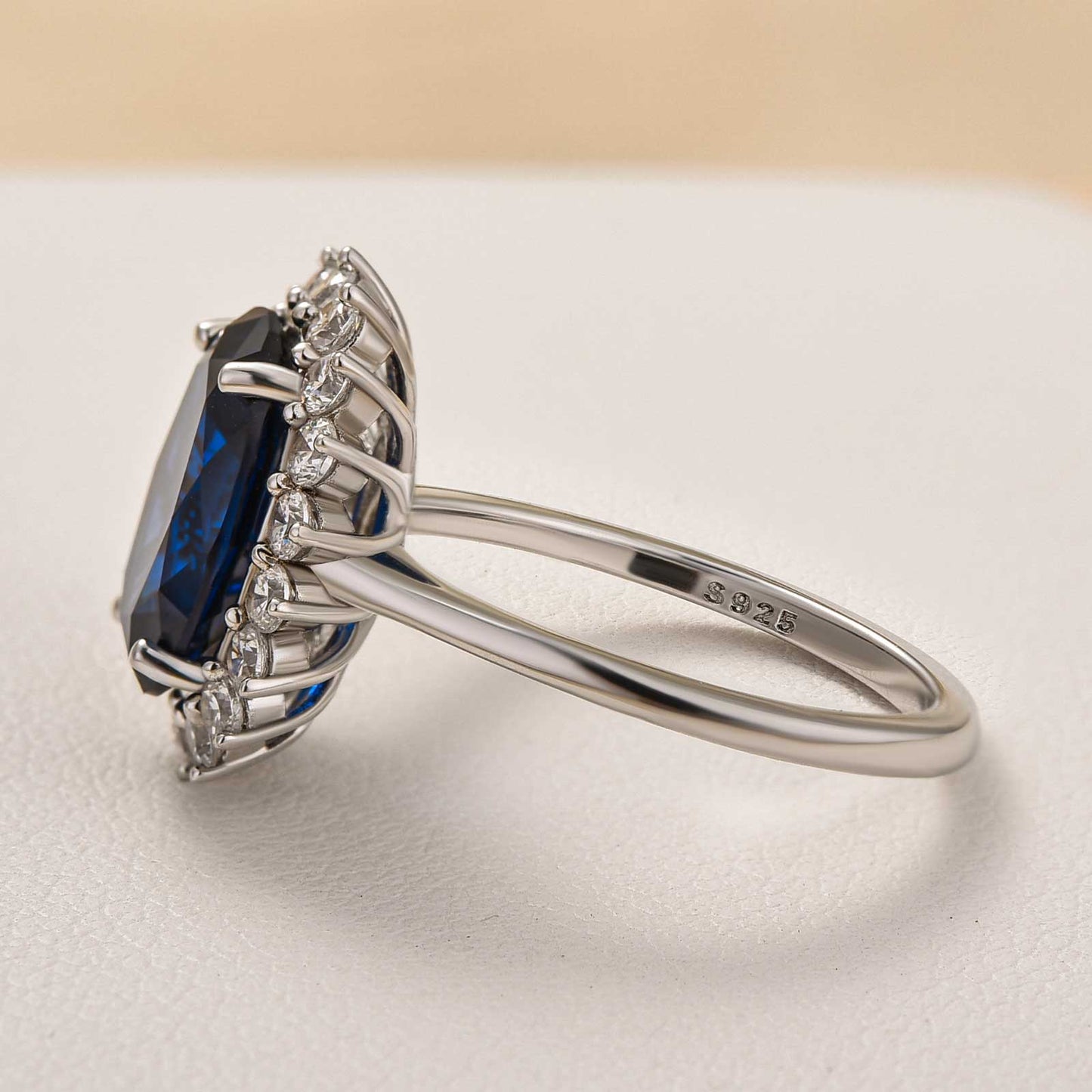Vintage 4.5ct Blue Sapphire Oval Ring with Diamond Halo