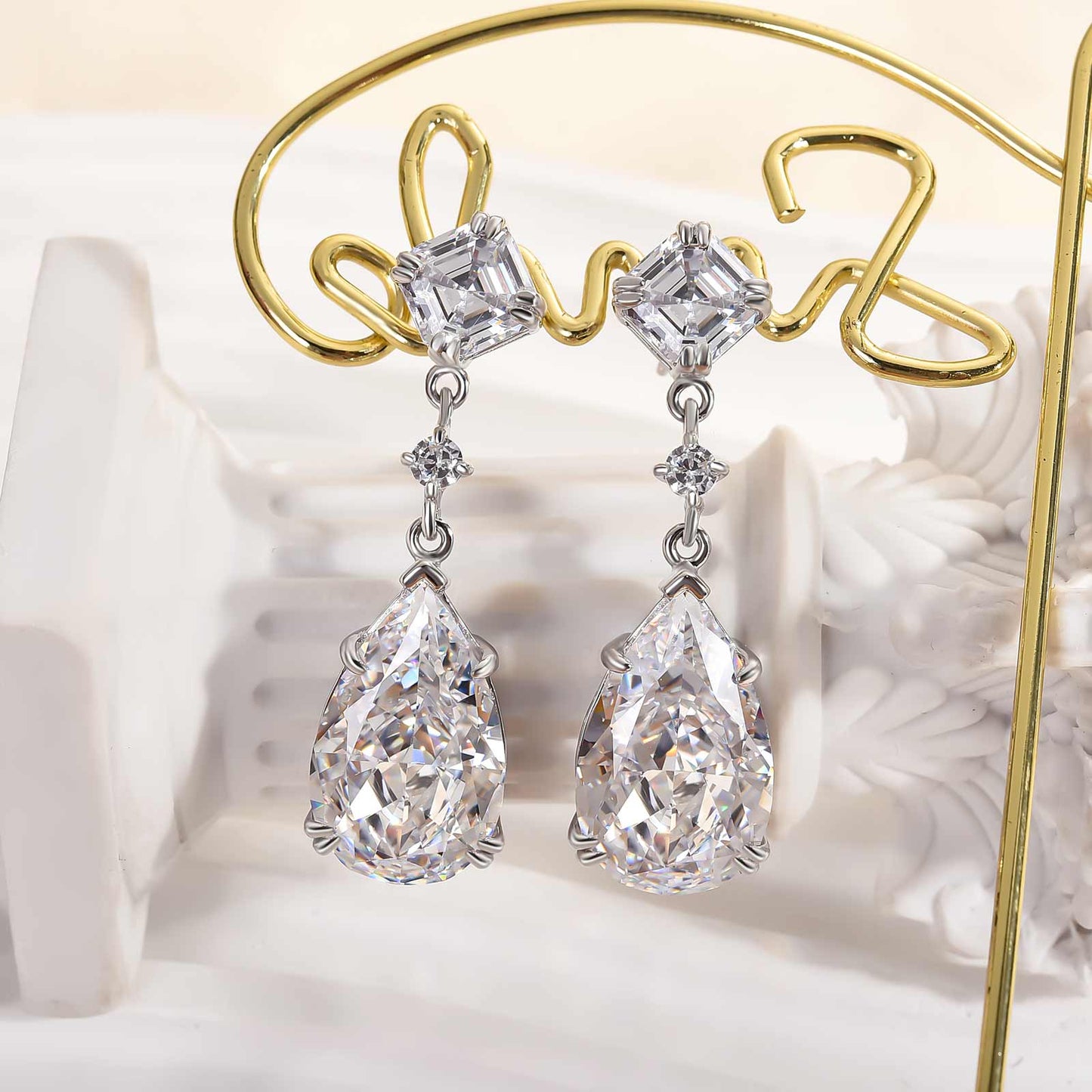 Luxurious Pear & Asscher-Cut Simulated Diamond Earrings