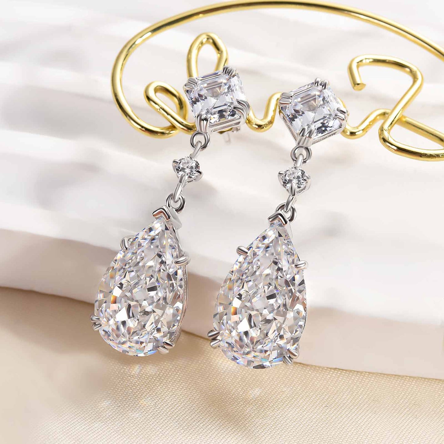 Luxurious Pear & Asscher-Cut Simulated Diamond Earrings