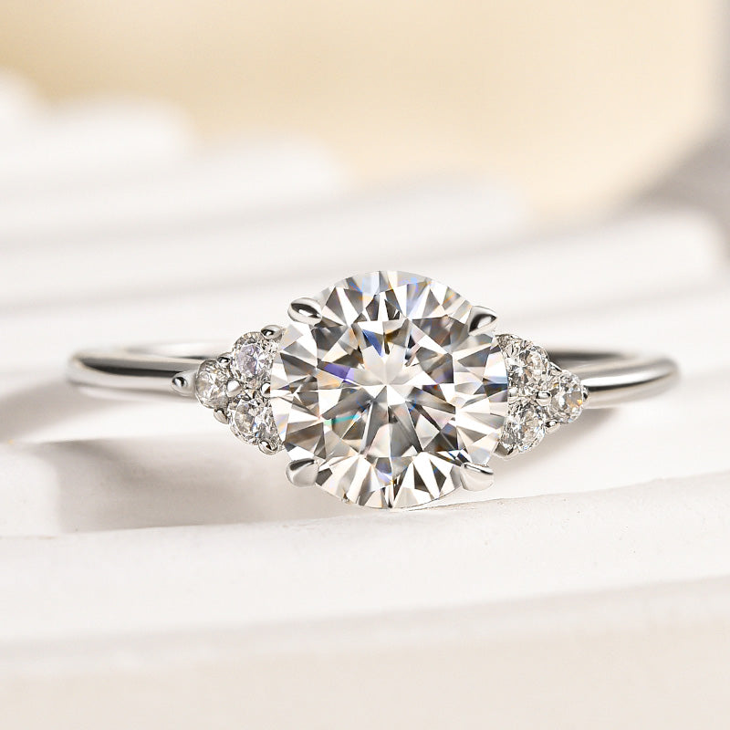 1.2Ct 4-Prong Moissanite Ring - 7mm White Gold w/Diamonds