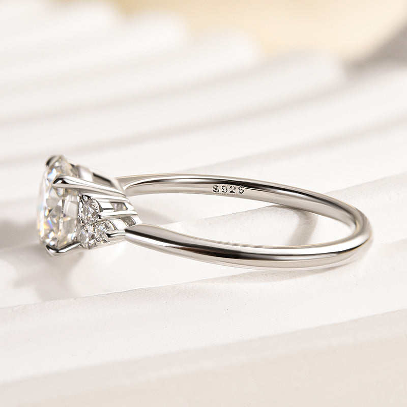 1.2Ct 4-Prong Moissanite Ring - 7mm White Gold w/Diamonds