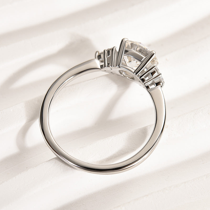 1.2Ct 4-Prong Moissanite Ring - 7mm White Gold w/Diamonds