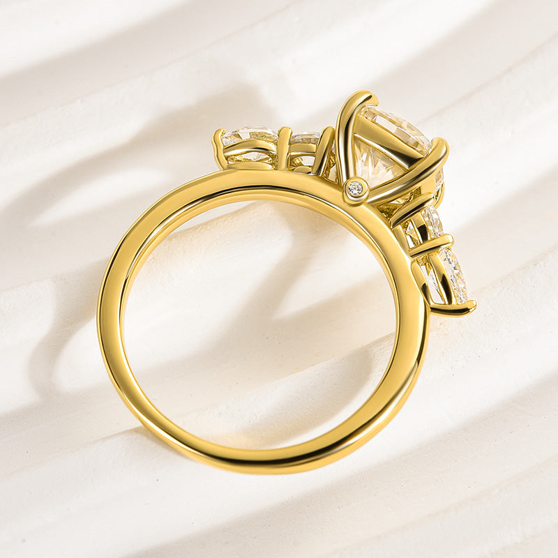 2.0Ct Cushion Cut Moissanite & White Sapphire Ring - 925 Silver Yellow Gold