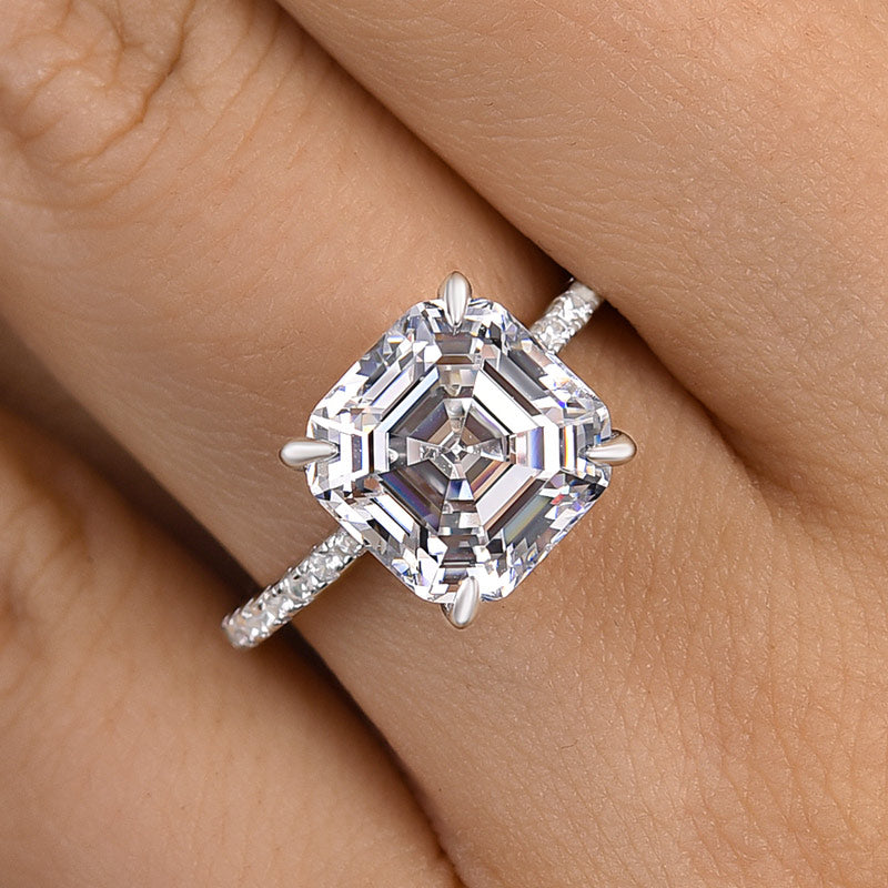 5Ct Asscher Cut Diamond Ring 925 Silver White Gold