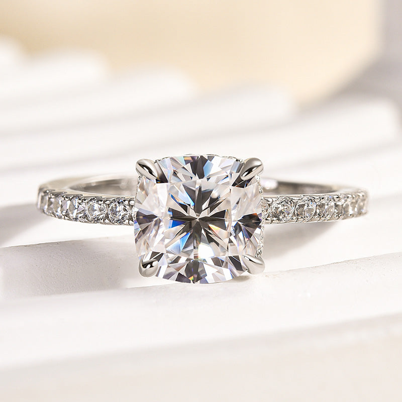 2.0Ct Cushion Moissanite Ring - 925 Silver Tri-Color Gold