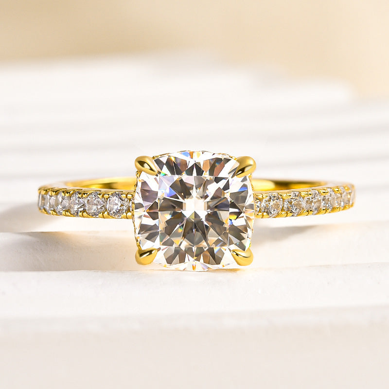 2.0Ct Cushion Moissanite Ring - 925 Silver Tri-Color Gold
