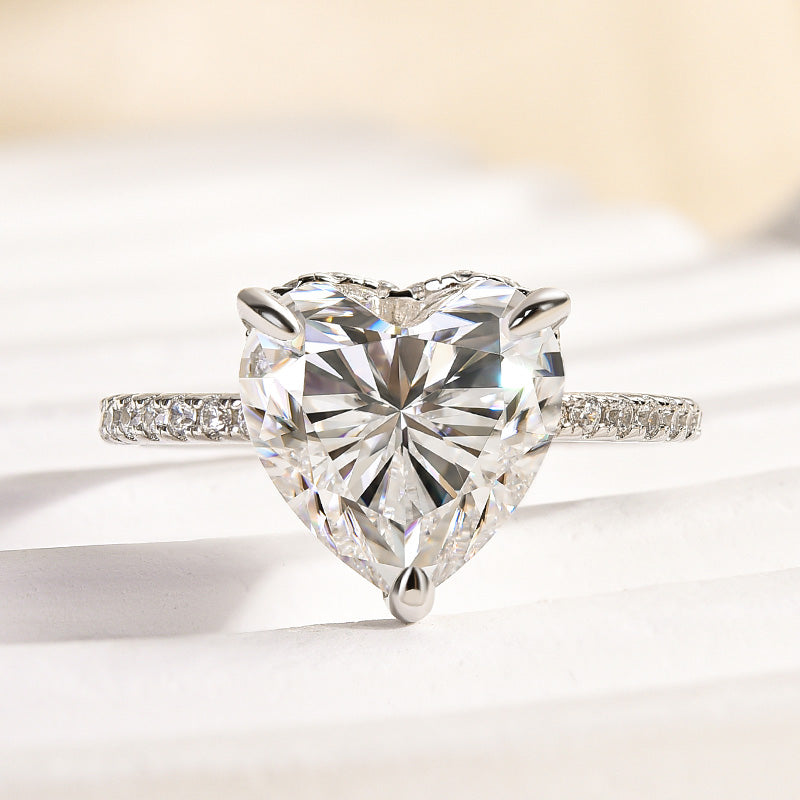 4Ct Heart Moissanite Ring - Diamond Accented