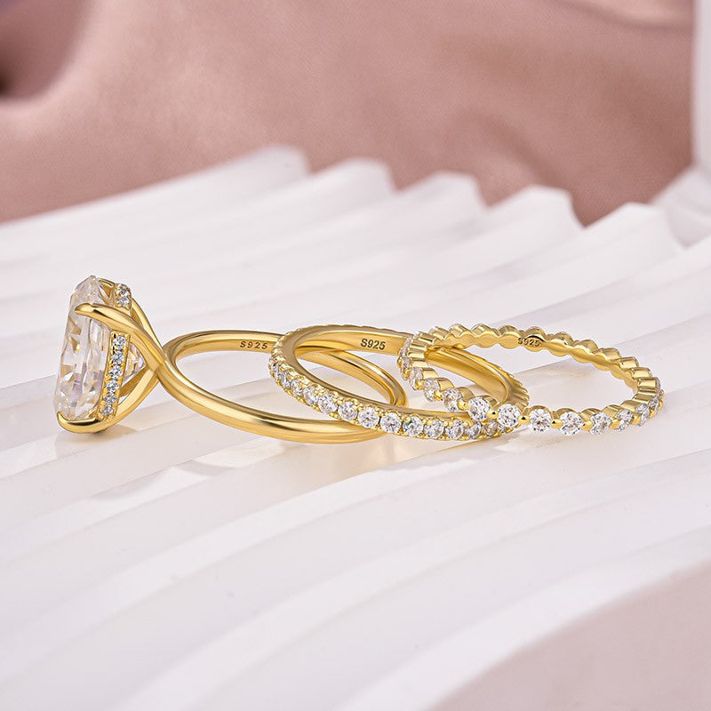 925 Silver 18K Gold Plated 4Ct Oval Moissanite Wedding