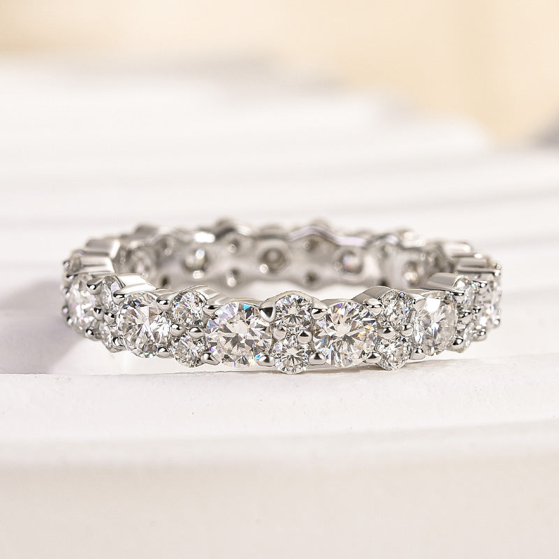 925 Sterling Silver Wedding Band with 2.0 Carat Simulated Diamonds