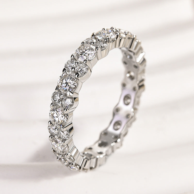 925 Sterling Silver Wedding Band with 2.0 Carat Simulated Diamonds