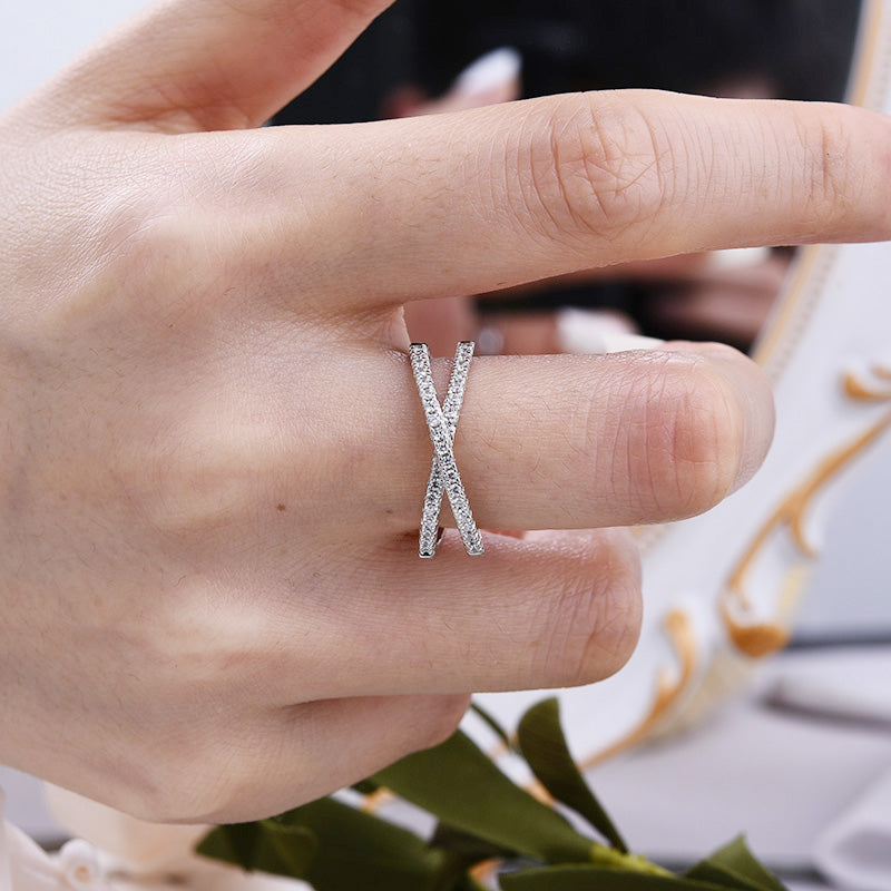 0.5Ct Criss Cross Wedding Band - Sterling Silver White Gold