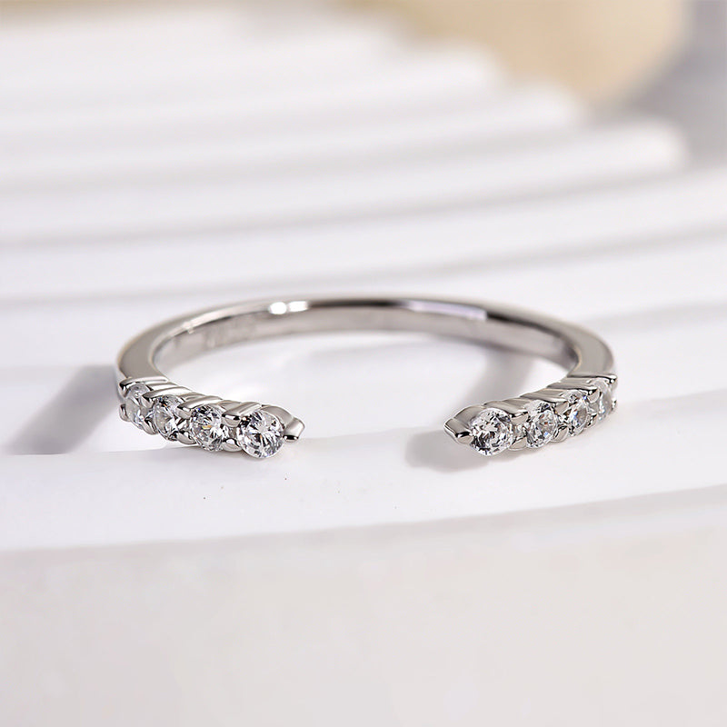 925 Silver Gold Plated Open Wedding Band with 0.3ct Simulated Diamonds