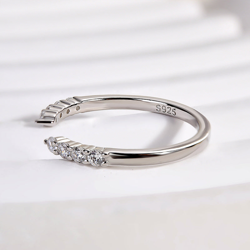 925 Silver Gold Plated Open Wedding Band with 0.3ct Simulated Diamonds