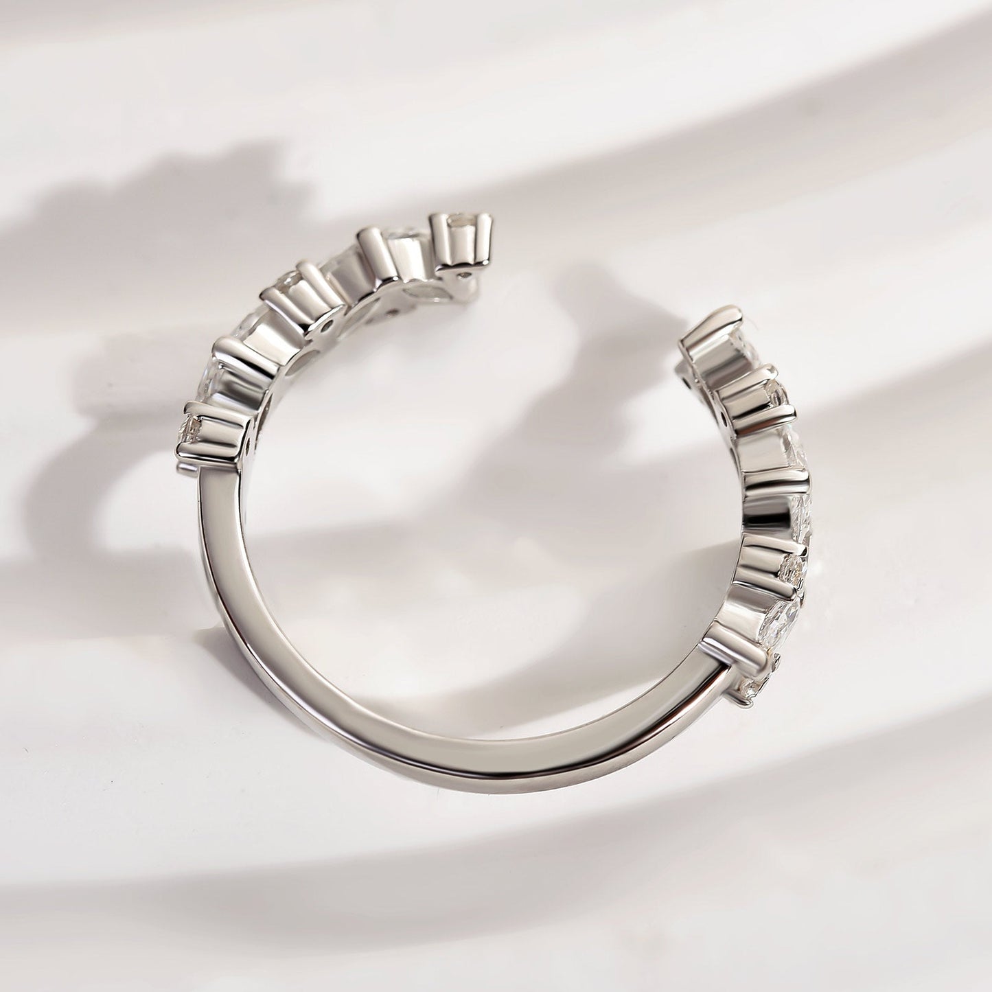 925 Silver White Gold Plated 1ct Marquise & Round Diamond Band