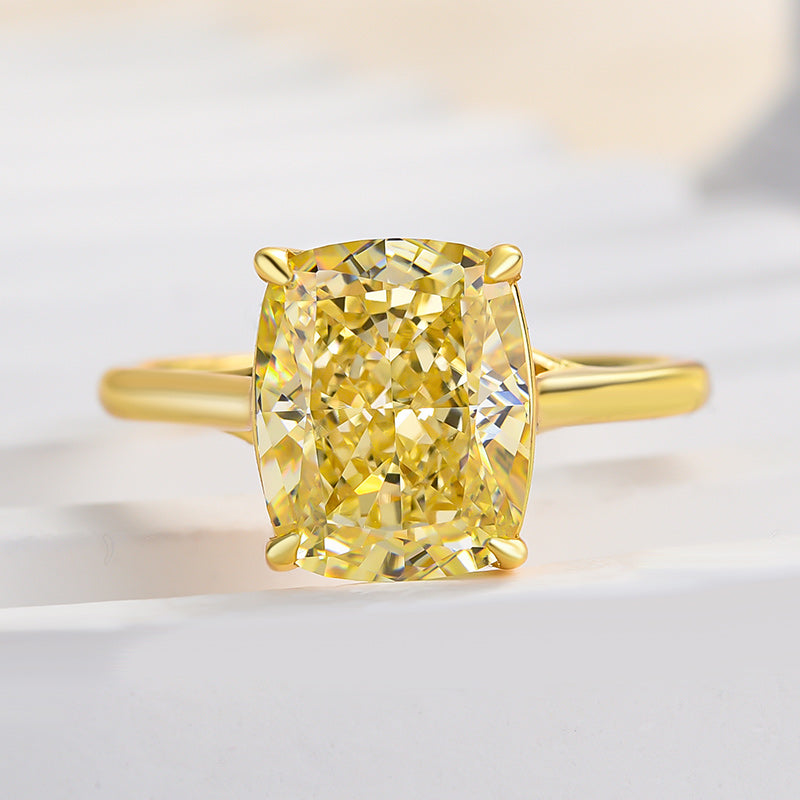 4Ct Yellow Cushion Cut Engagement Ring 925 Silver Gold
