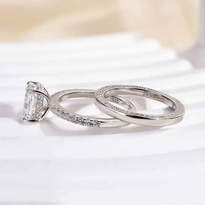 2Ct Radiant Cut Wedding Ring Set - 925 Silver White Gold Plated