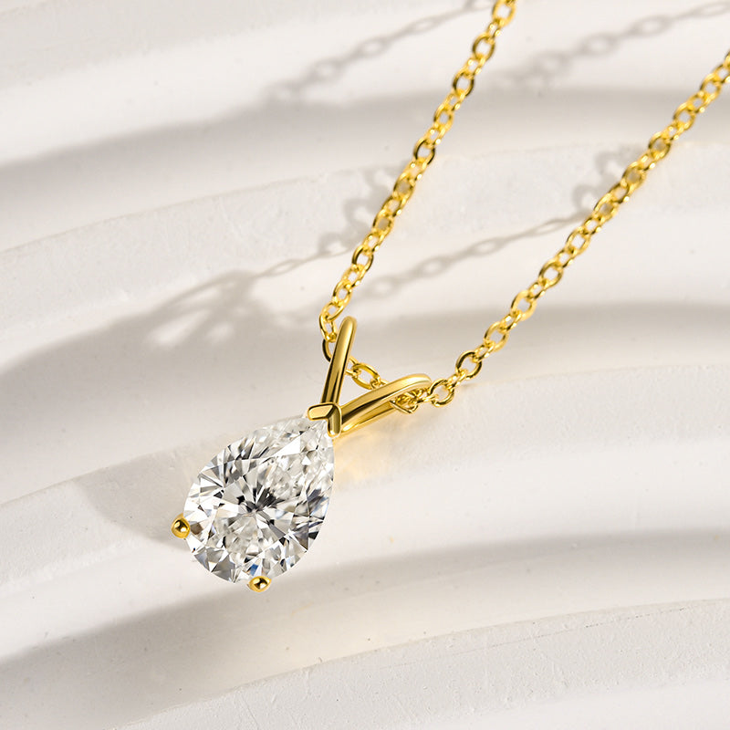 Timeless Pear-Cut Moissanite Necklace – 925 Silver, 18K Gold Plated