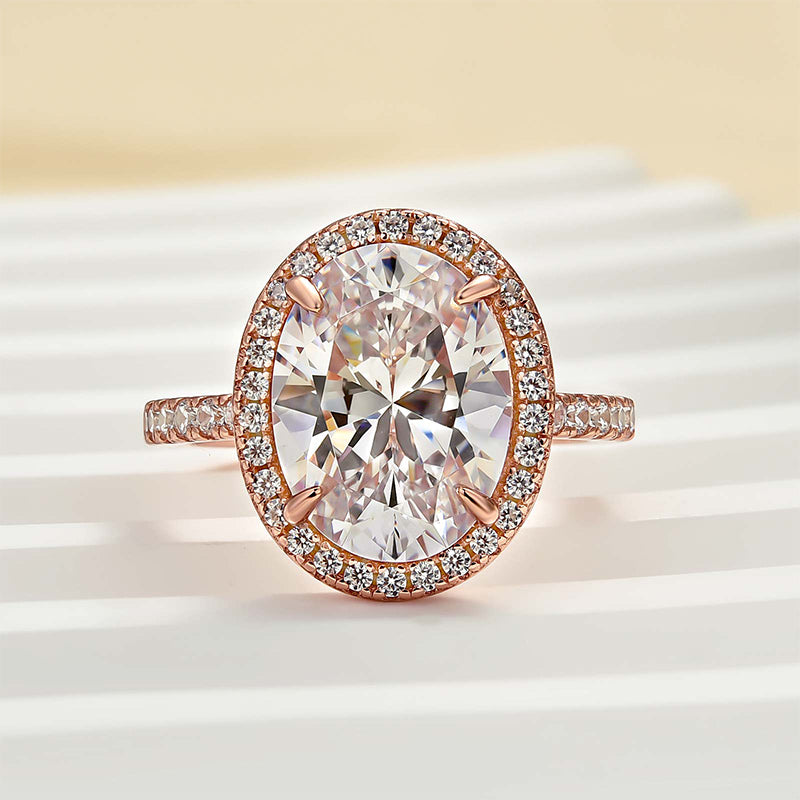 4.25 Carat Oval-Cut Simulated Diamond Halo Ring in Sterling Silver