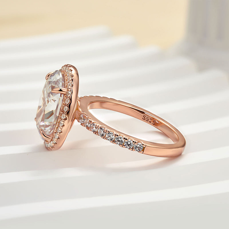 4.25 Carat Oval-Cut Simulated Diamond Halo Ring in Sterling Silver