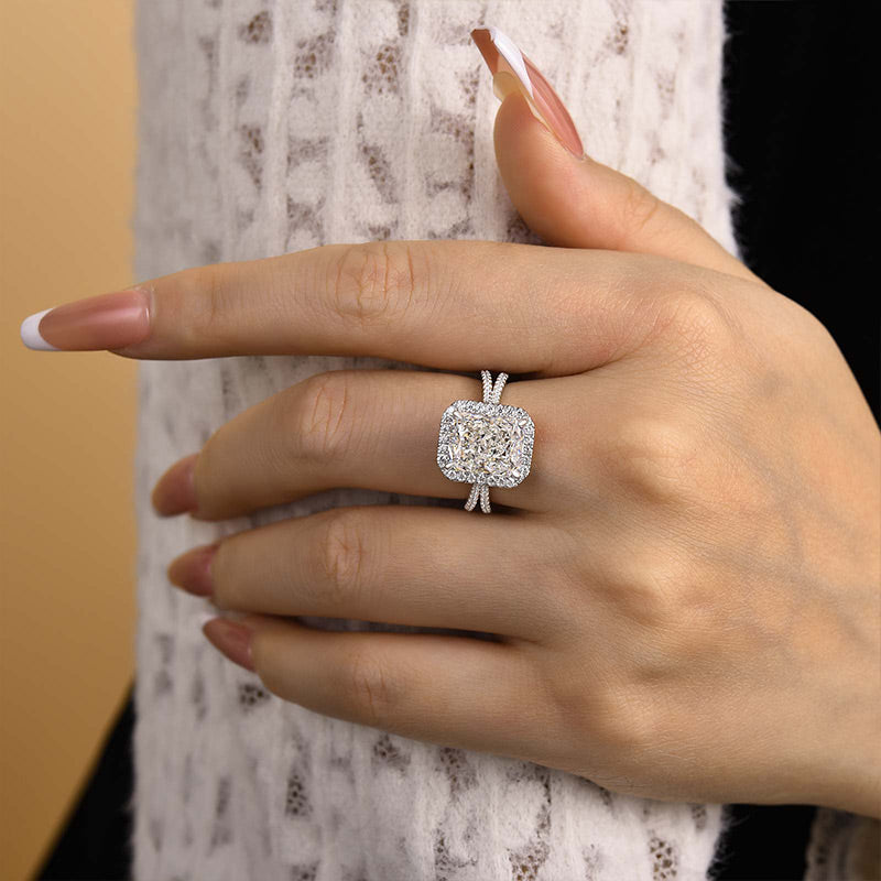 4Ct Radiant Cut G Color Simulated Diamond Ring 925 Silver White Gold
