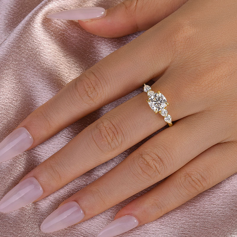 2.0Ct Cushion Cut Moissanite & White Sapphire Ring - 925 Silver Yellow Gold